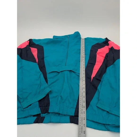 Vintage 80's Adidas 2XL Teal Navy Neon Pink‎ Color Block Track Jacket Football